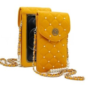 Studio Badgley Mischka Yellow Quilted Crossbody Phone Bag with Chain Strap‎